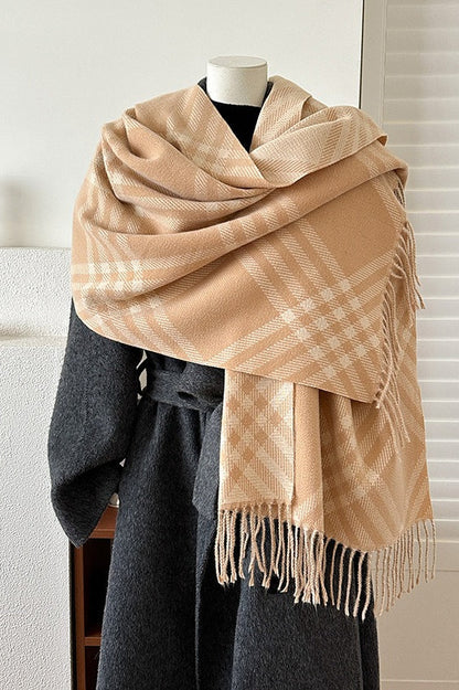 Double Faced Checkered Fringe Christmas Scarf