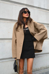 Brown Wool Blend Batwing Coat