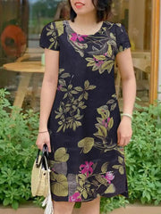 Vintage Short Sleeve Floral Holiday Floral Dress oldfloraldress-250126