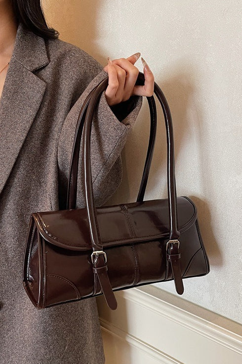 Waxed Leather Retro Long Handbag Chic Shoulder Underarm Commuter Bag