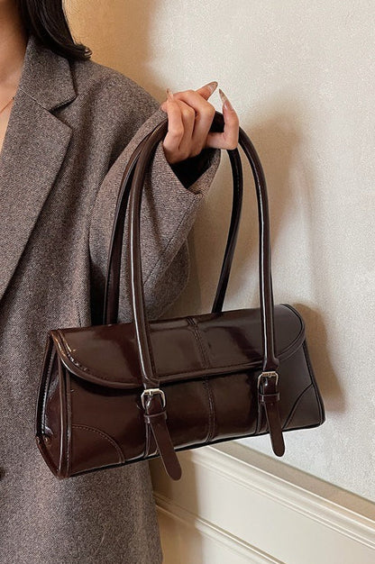 Waxed Leather Retro Long Handbag Chic Shoulder Underarm Commuter Bag