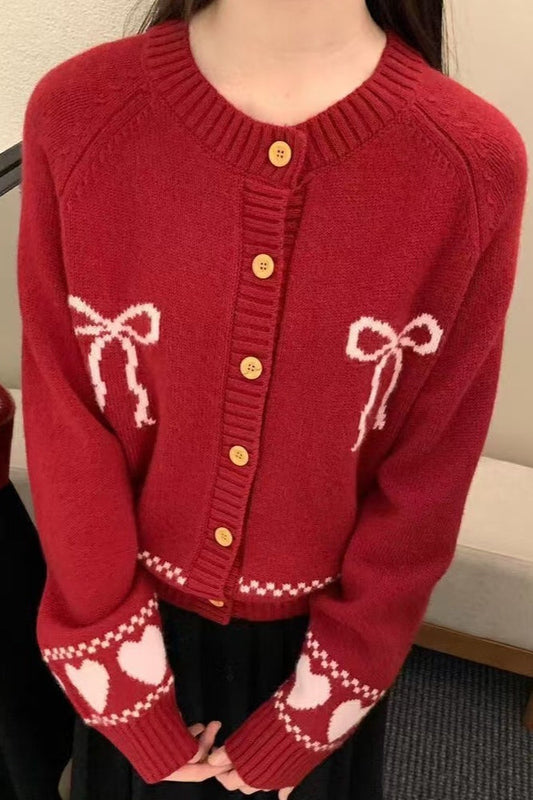 Relaxed Fit Bow Front Christmas Cardigan
