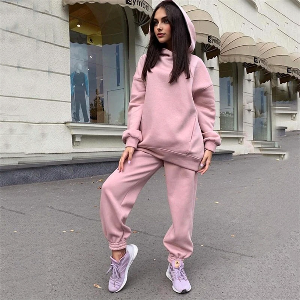 JuliaFashion - 2024 Two Piece Set Casual Fleece Tracksuit