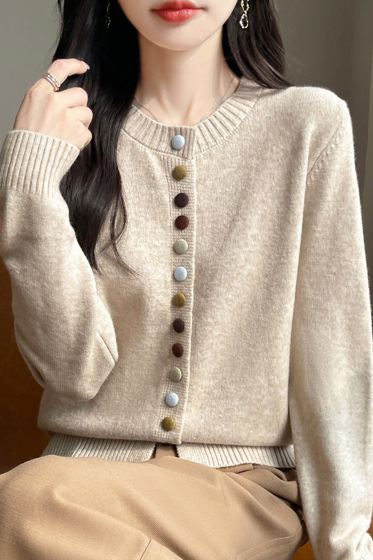 Color Button Solid Velvet Christmas Cardigan
