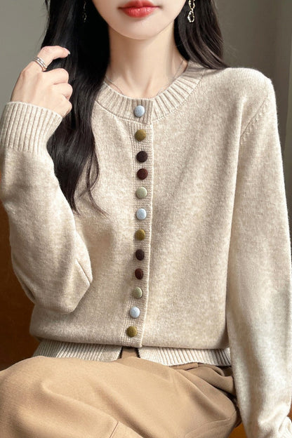 Color Button Solid Velvet Christmas Cardigan