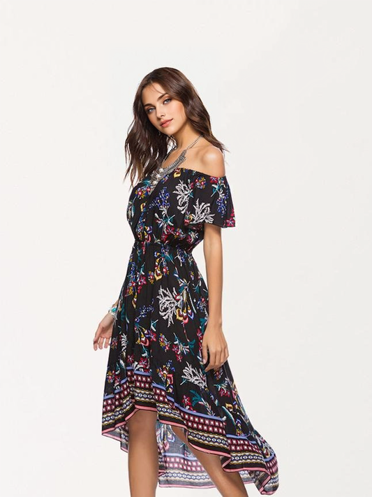 JuliaFashion-Doing It Right Floral Off Shoulder Midi Dress