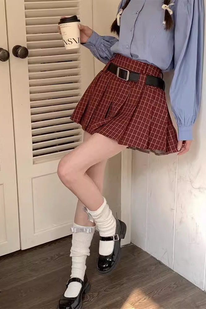 Plus Size Plaid Pleated Christmas Skirt