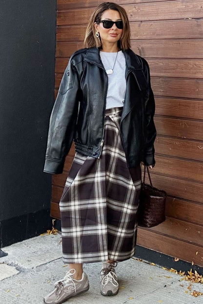 Asymmetric Straight Plaid Christmas Skirt