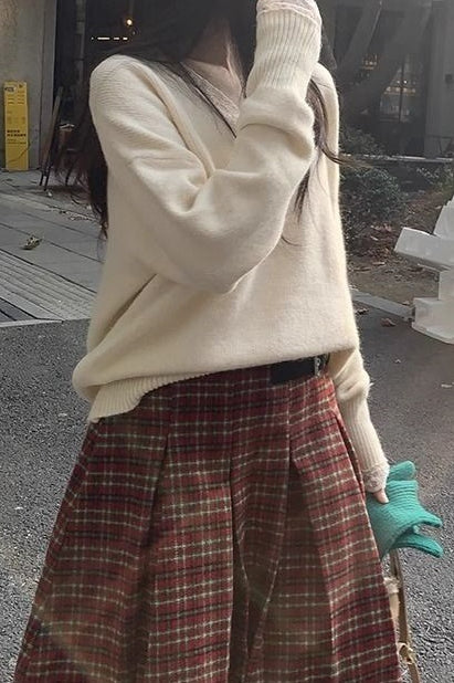 Plaid Wool Pleated Christmas Skirt