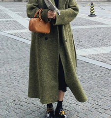 Green Wool Lapel Double-Breasted Overcoat Green / S
