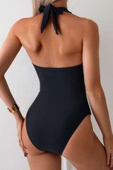 Deep V Halter Lace One Piece Swimwear