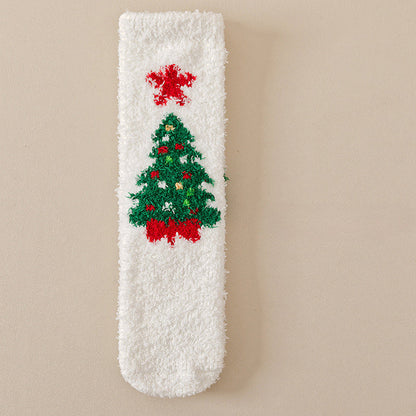Cute Coral Fleece Thick Warm Mid Calf Christmas Socks