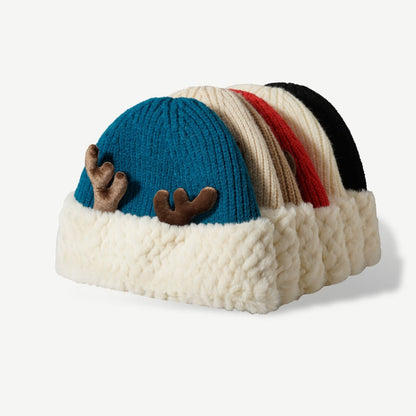 Reindeer Plush Knit Slouchy Christmas Hat