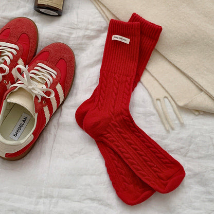 Red Polka Dot Snowflake Fluffy Slouch Christmas Socks