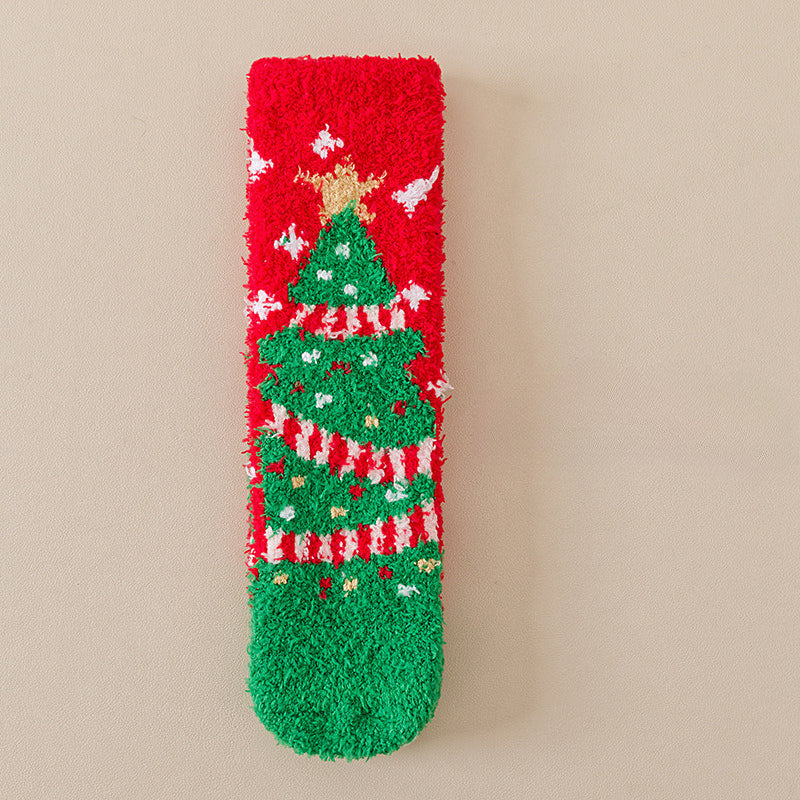 Cute Coral Fleece Thick Warm Mid Calf Christmas Socks