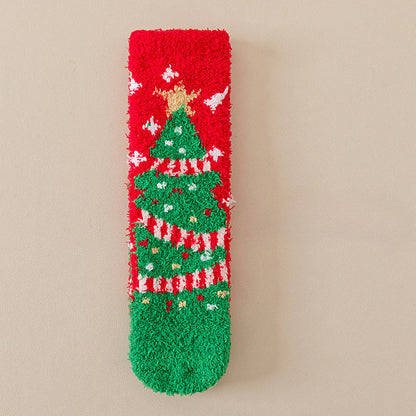 Cute Coral Fleece Thick Warm Mid Calf Christmas Socks
