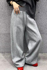 Solid Color Casual Fluid Wide Leg Fleece Sweat Pants