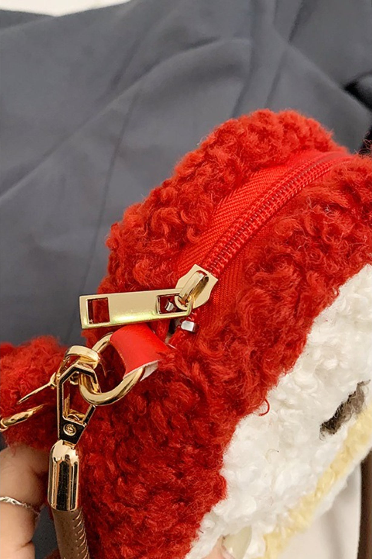 Fuzzy Sherpa Apple Bag Cute Mini Handheld Shoulder Crossbody Bag