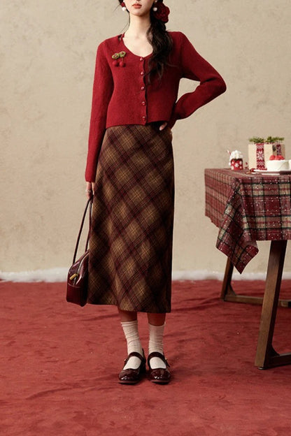 Short Knit Cherry Detail Christmas Cardigan