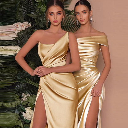 JuliaFashion - 2024 Split Gold Strapless Sexy Elegant Party Dresses