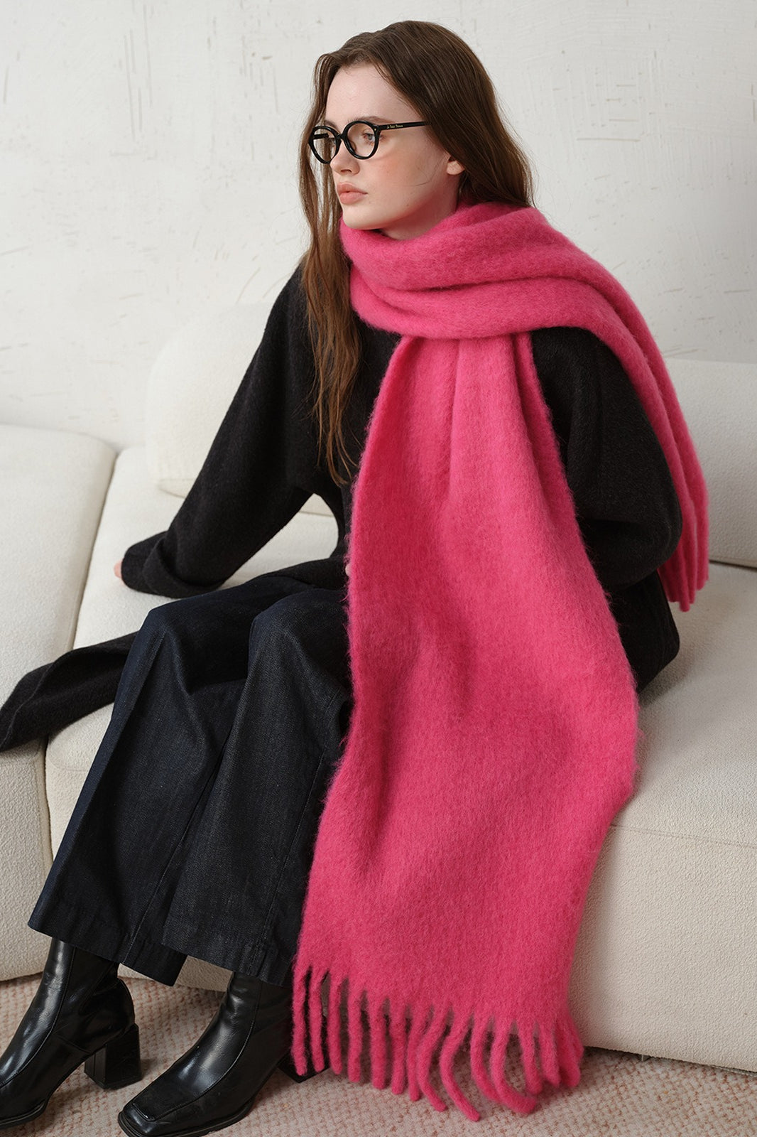 Wool Blend Fringed Christmas Scarf