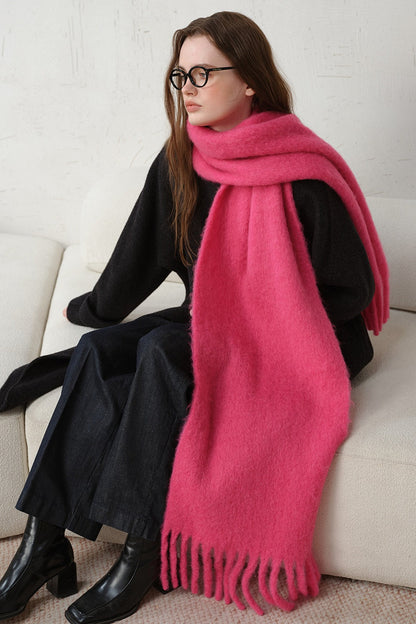 Wool Blend Fringed Christmas Scarf