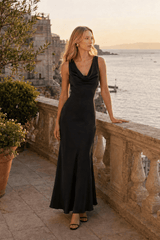 Satin Bodycon Backless Fish Maxi Dress