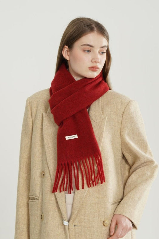 Solid Woven Fringe Wool Blend Christmas Scarf