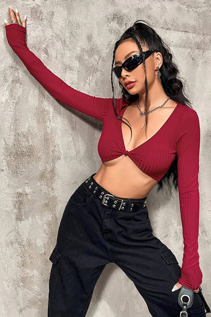 Striped Sexy Cropped Bustier Long Sleeve Tee