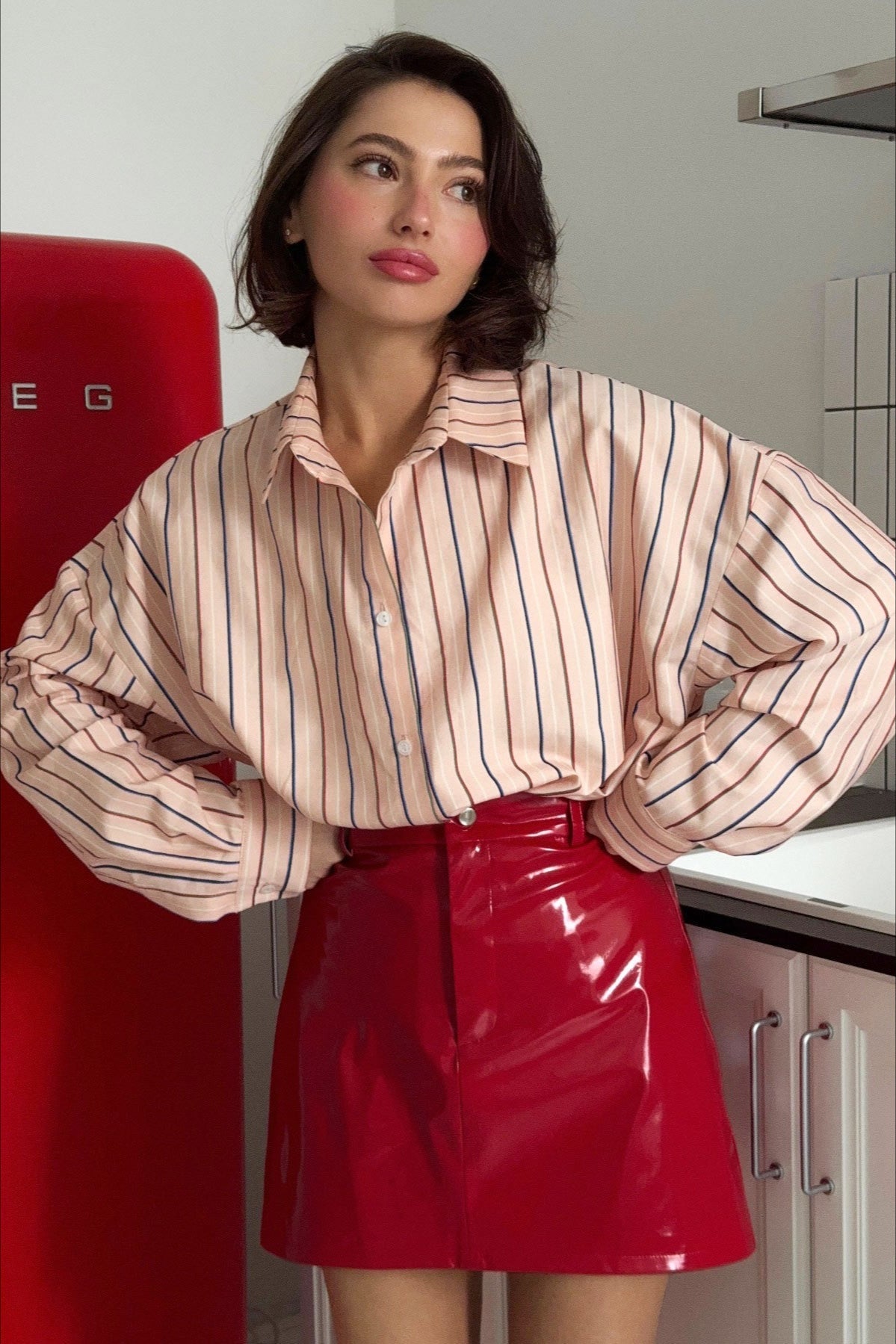 Red PU Leather Bodycon Christmas Skirt