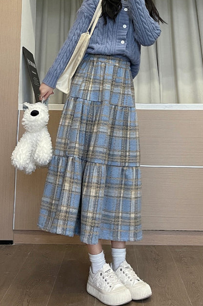 Wool Blend Tiered Plaid Christmas Skirt