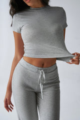 Essential Solid Color Crewneck Top Wide Leg Pants Set