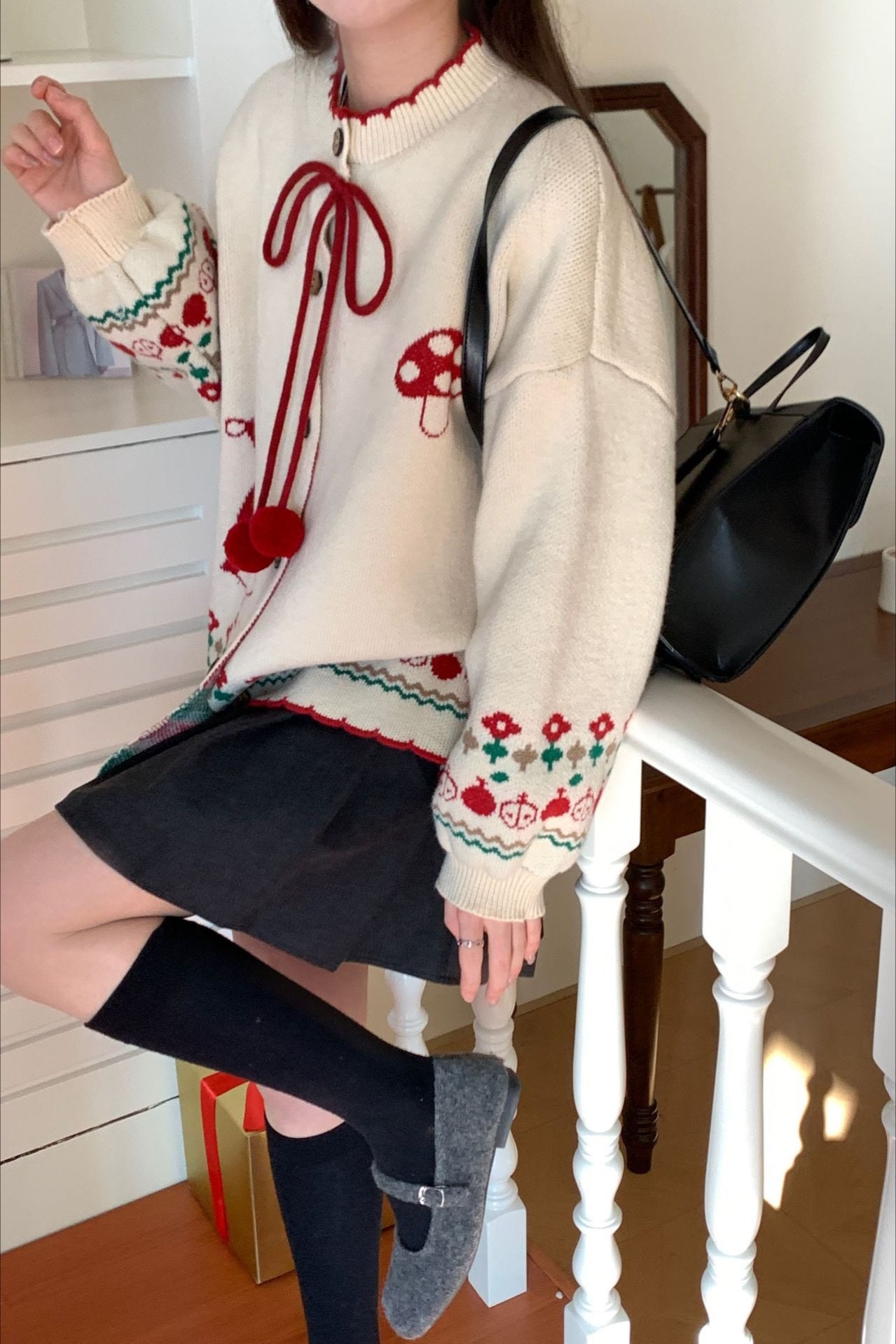 Pompom Oversized Christmas Cardigan