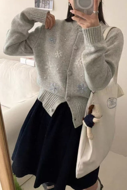 Snow Pattern Knit Christmas Cardigan