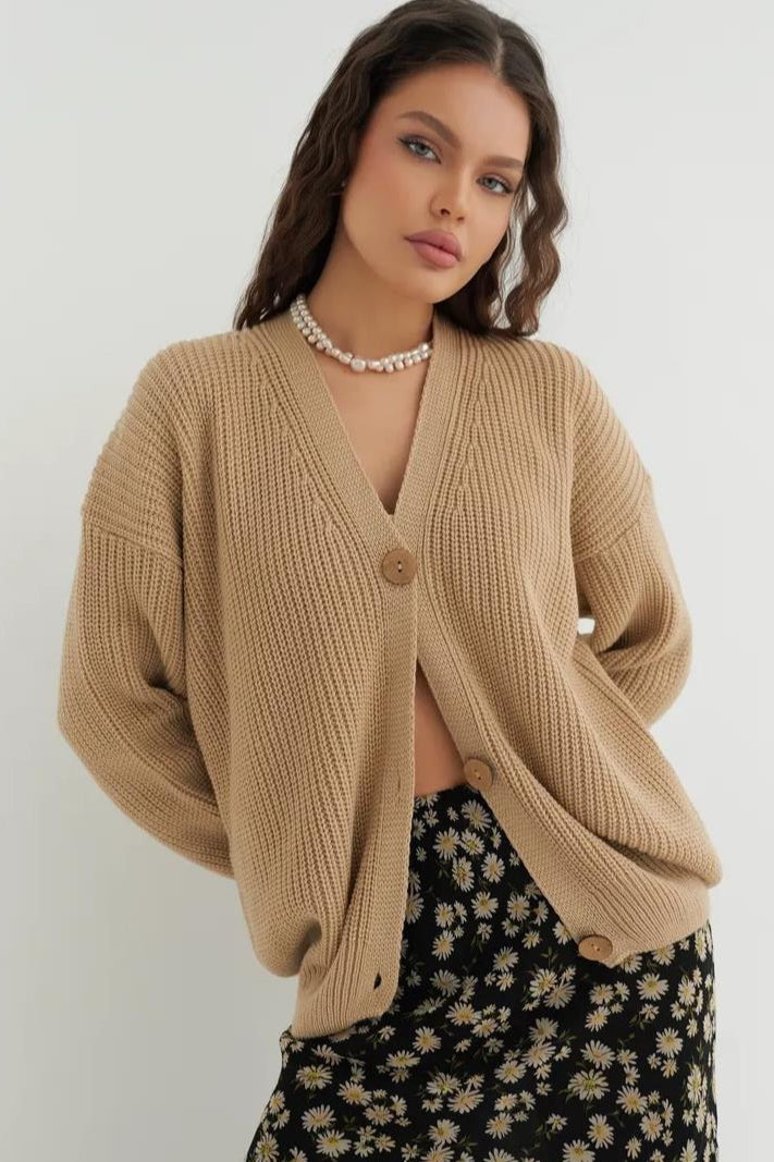 Relaxed Fit Solid Color Christmas Cardigan
