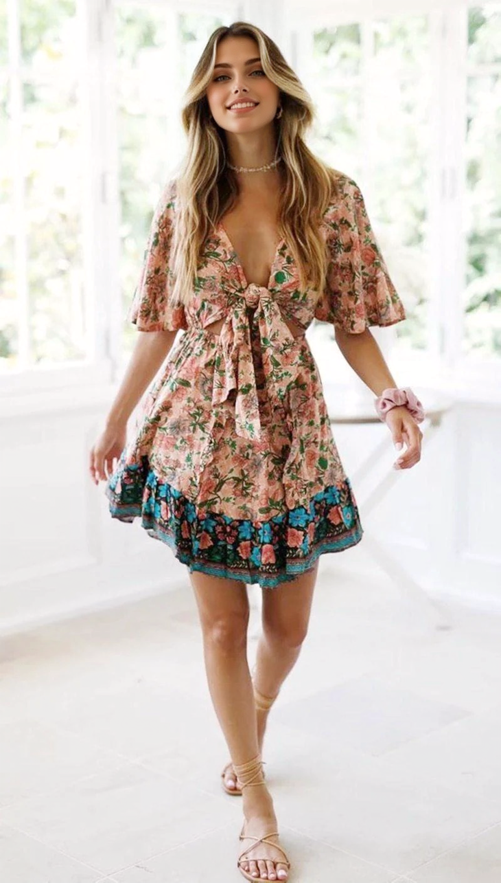 JuliaFashion - 2024 women elegant Cut Out Bohemian Mini Dress