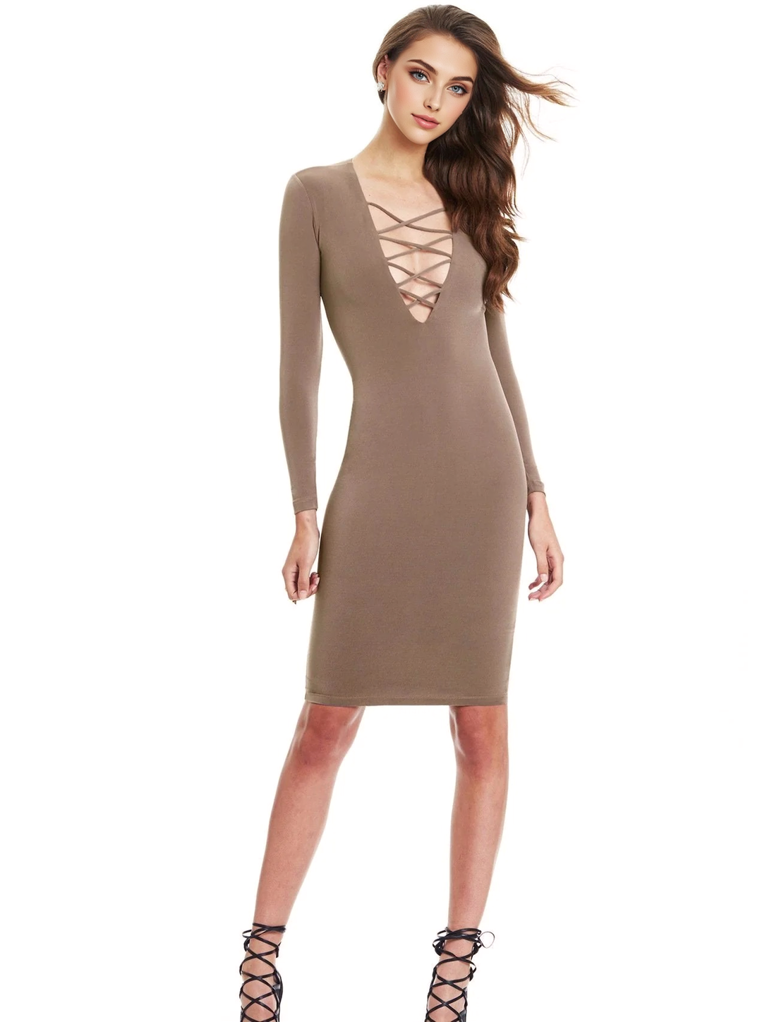 JuliaFashion-Girl Like You Plunging Neck Bodycon Dress