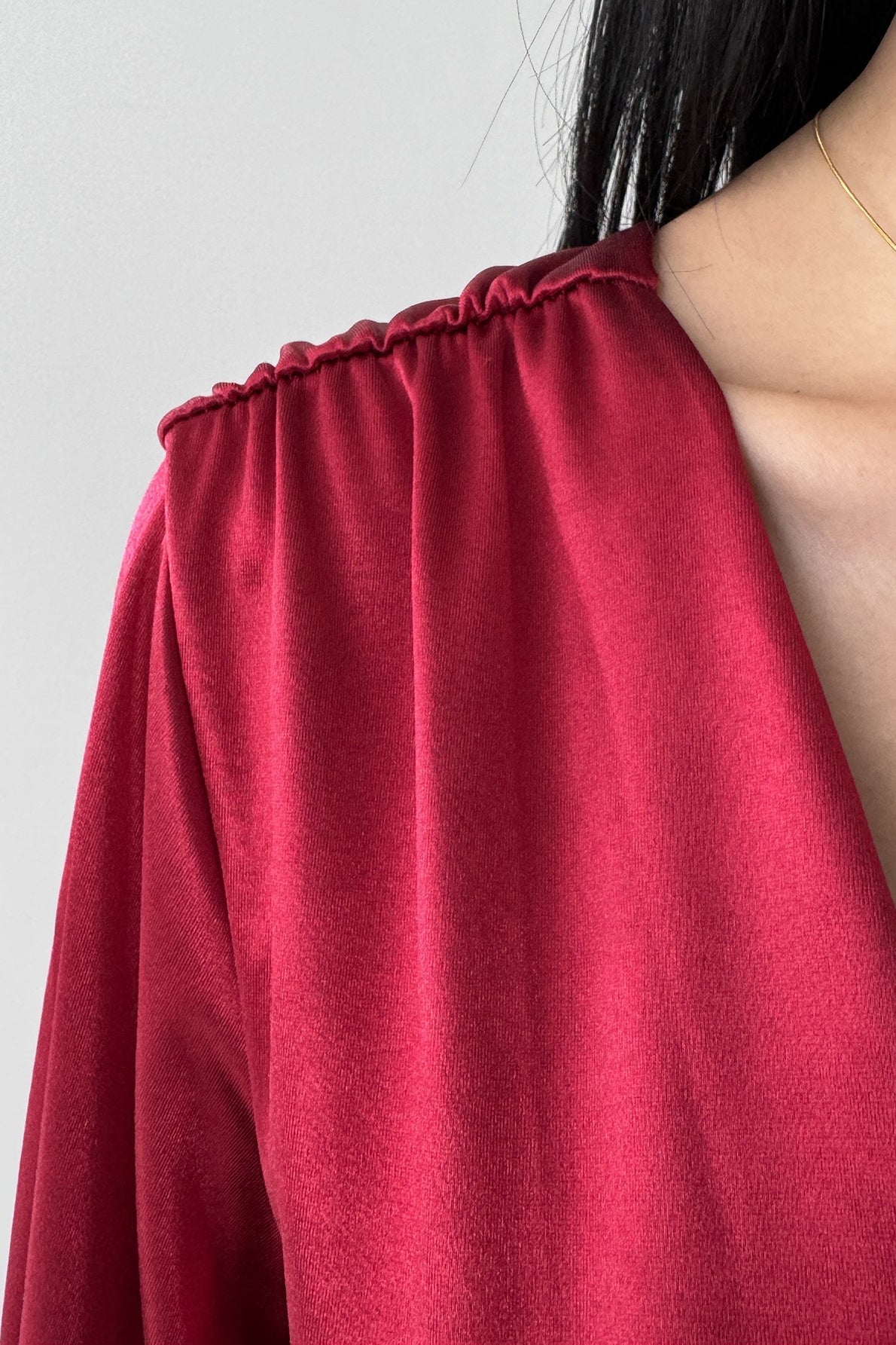 Solid V-neck Bow Snug Long-Sleeve Mini Dress