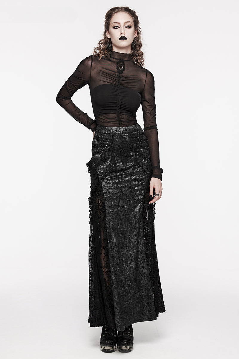 Women's Gothic Splicing Long Midi Sexy Textured Club Gorgeous Party Lace Decoration Skirt