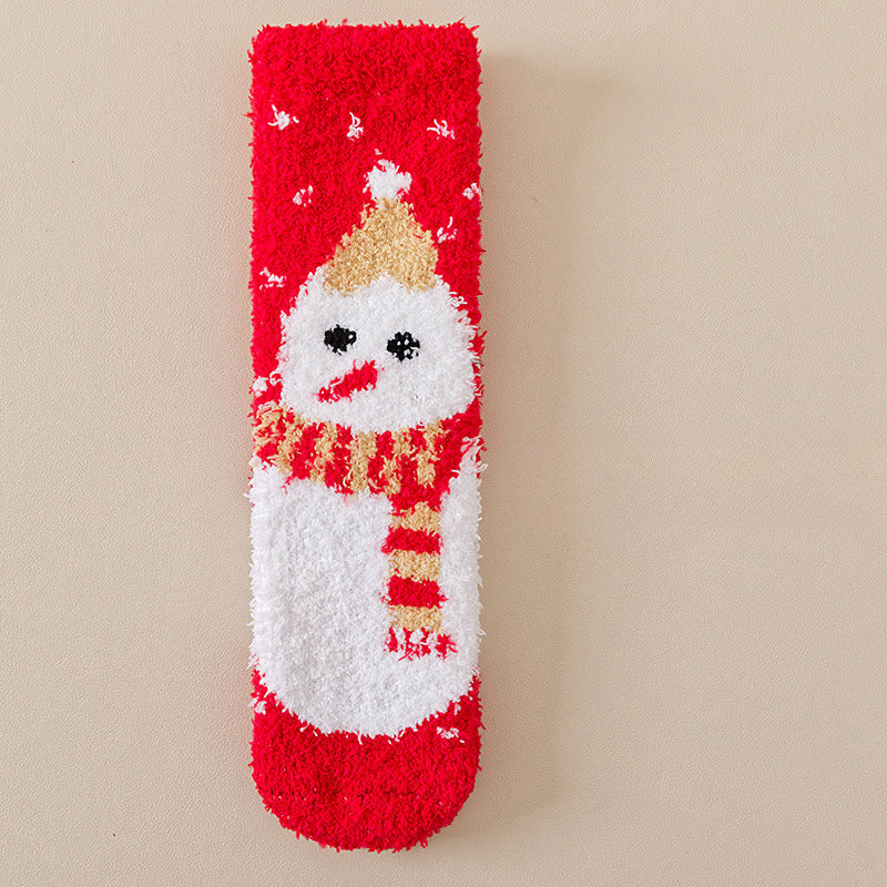 Cute Coral Fleece Thick Warm Mid Calf Christmas Socks