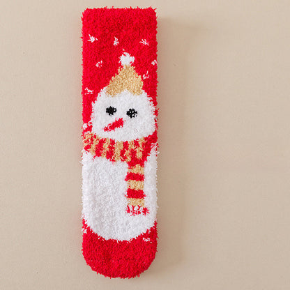 Cute Coral Fleece Thick Warm Mid Calf Christmas Socks