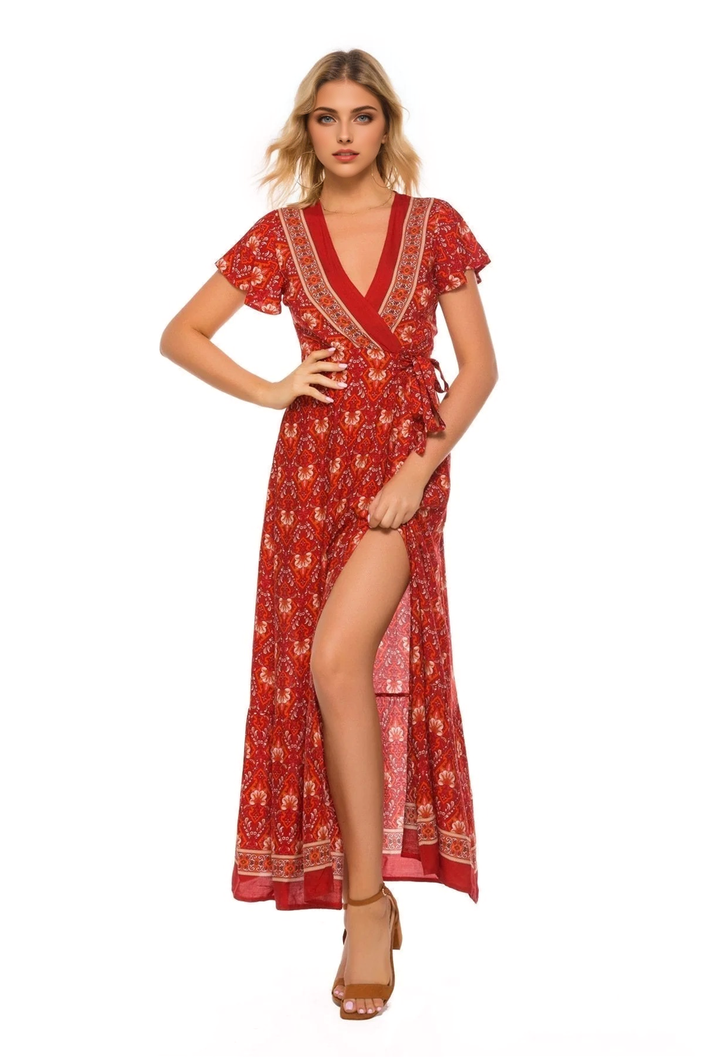 JuliaFashion-Boho Chic Summer Wrap Long Dress