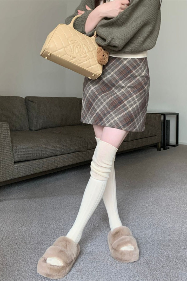 Wool Plaid High Waist A-Line Christmas Skirt
