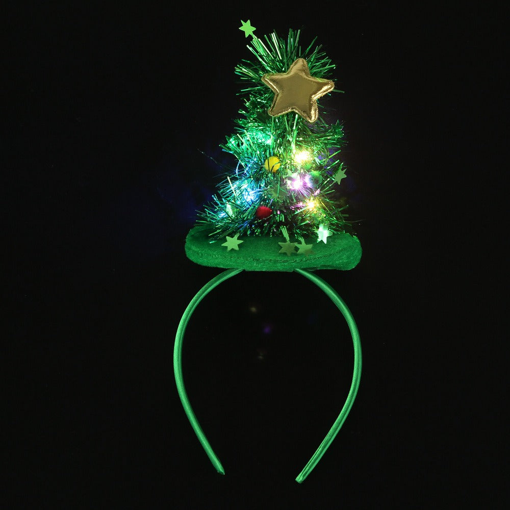 Christmas Velvet Glitter Star Pom Pom Lighted Tree Hair Accessory