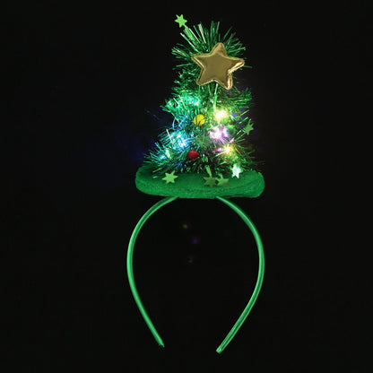 Christmas Velvet Glitter Star Pom Pom Lighted Tree Hair Accessory