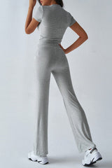 Essential Solid Color Crewneck Top Wide Leg Pants Set