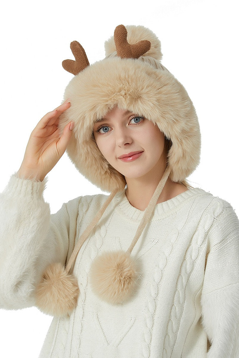 Reindeer Antler Pom Pom Christmas Hat