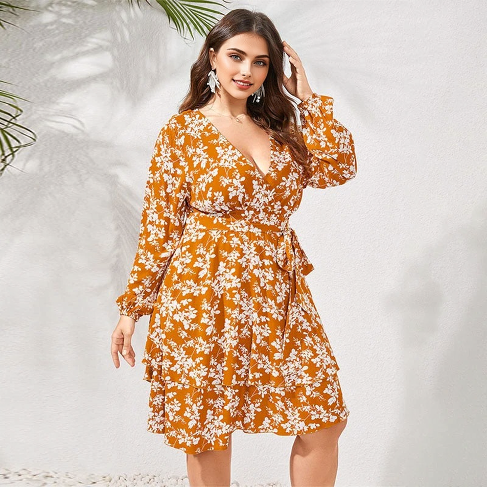 JuliaFashion-Bohemian Floral Printed Plus Size Sundress