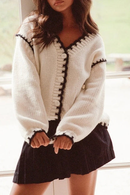 Vintage Cable Knit V Neck Button Christmas Cardigan