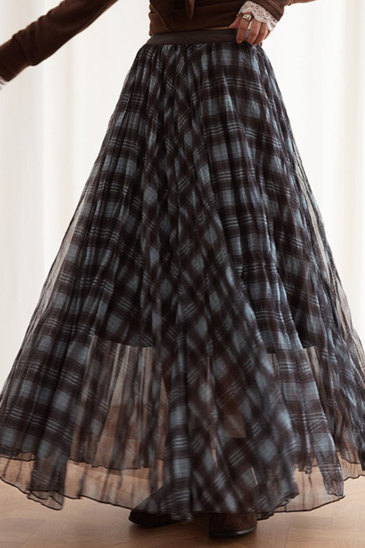 Plaid A-Line Maxi Christmas Skirt